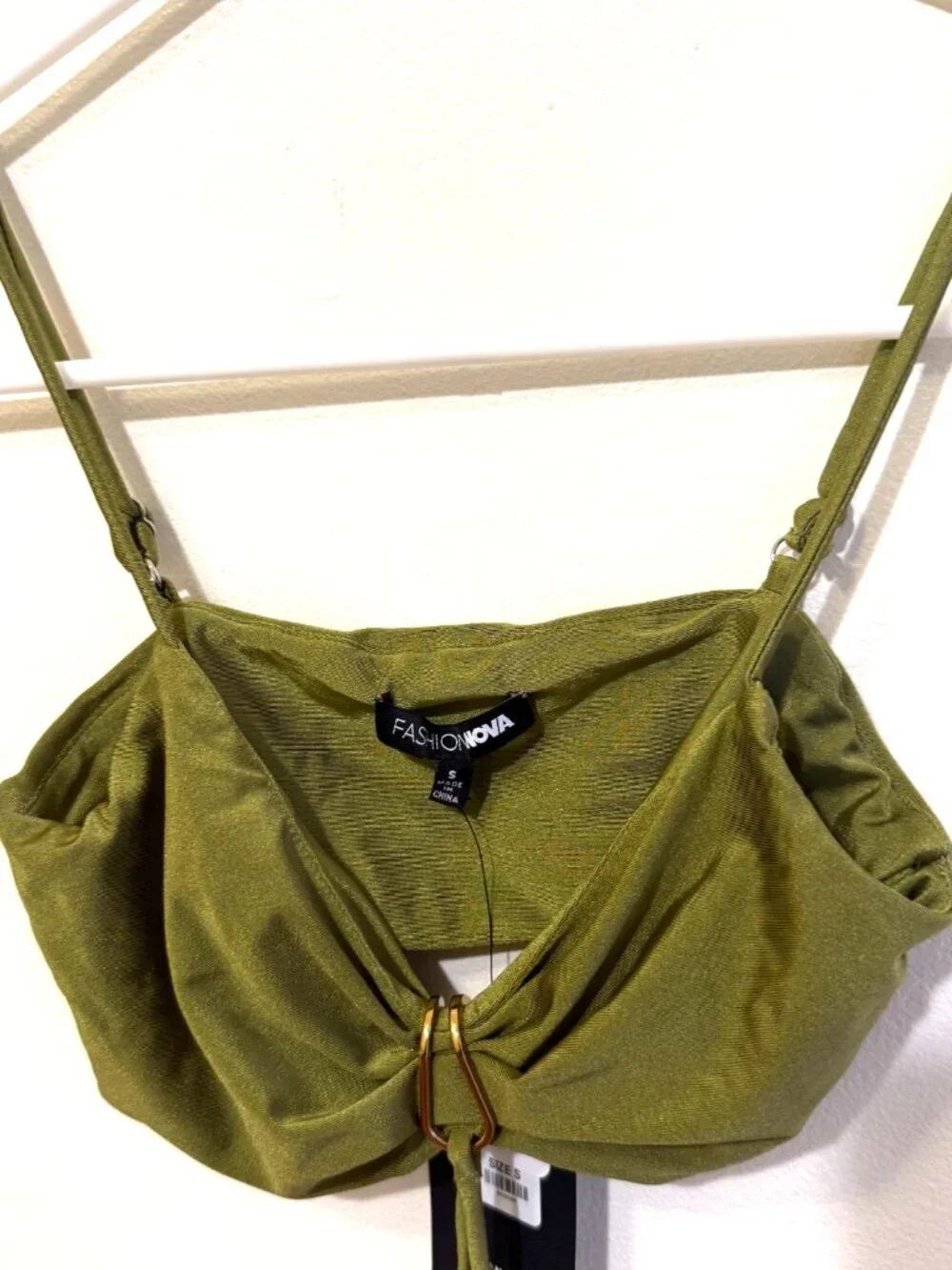 FASHION NOVA OLIVE GREEN RUCHED CROP TOP WIDE LEG KEYHOLE PANTS 2PC SET WOMENS S